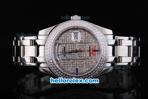 Rolex Day-Date Oyster Perpetual Automatic Full Diamond Bezel and Dial-Big Calendar - Click Image to Close